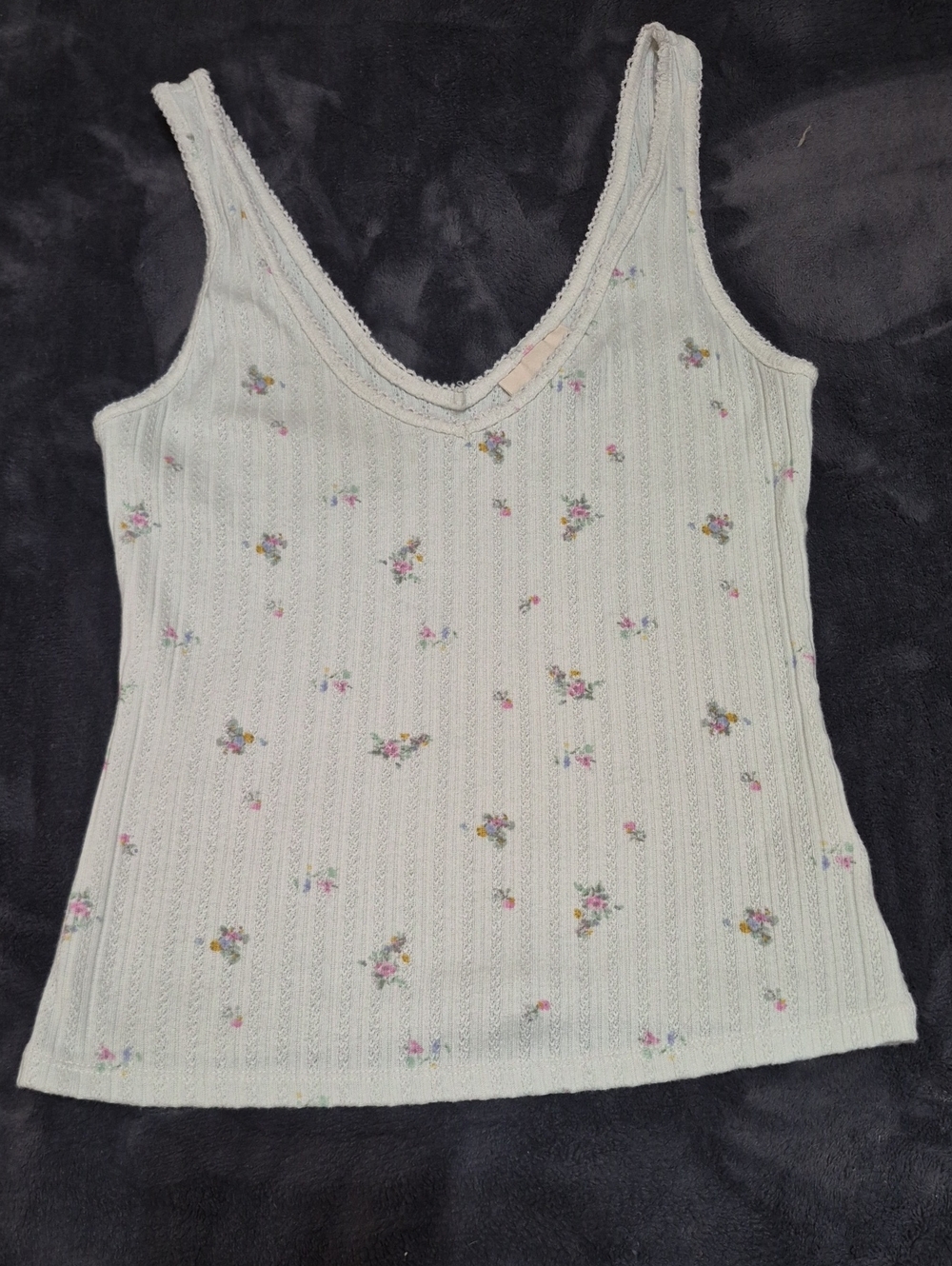 White With Floral V Neck Plunge Tank Top